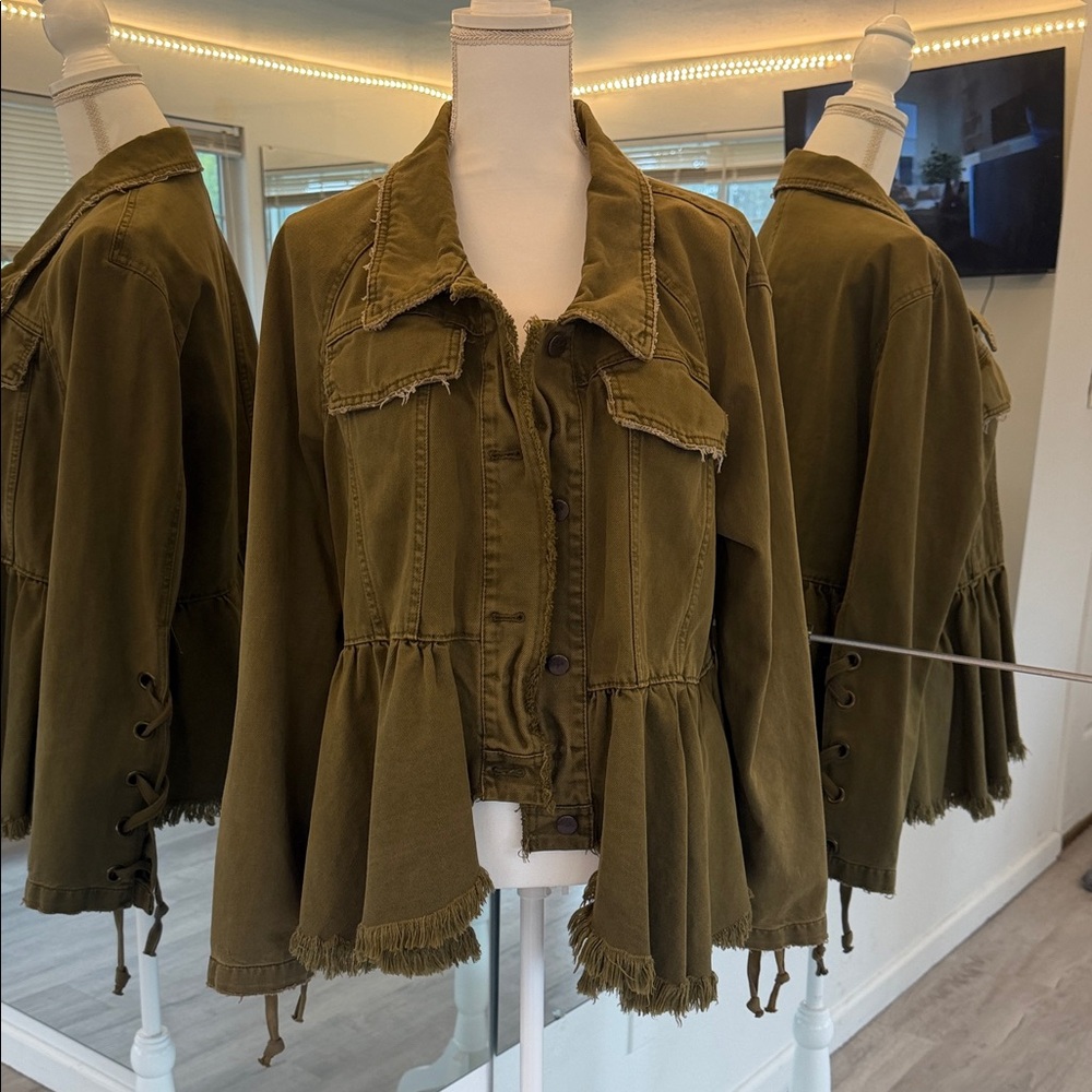 Free People Olive Peplum Utility Jacket